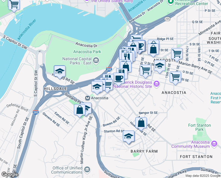 map of restaurants, bars, coffee shops, grocery stores, and more near 101 Independence Avenue Southeast in Washington