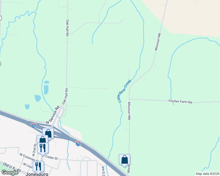 map of restaurants, bars, coffee shops, grocery stores, and more near 20 Oak Hall Road in Jonesburg