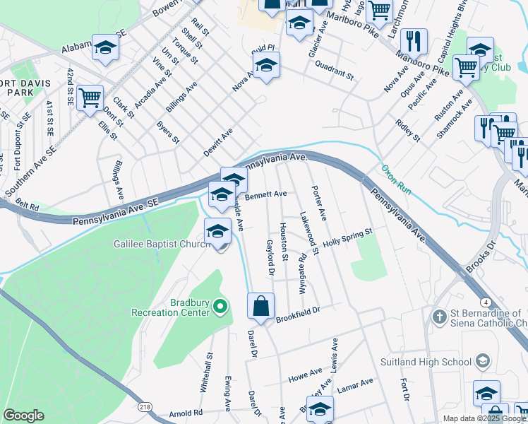 map of restaurants, bars, coffee shops, grocery stores, and more near 2009 Gaylord Drive in Suitland-Silver Hill