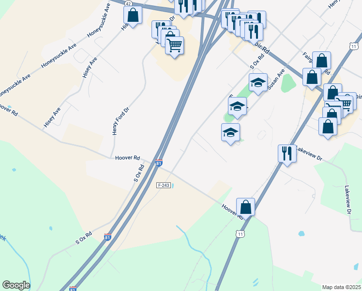 map of restaurants, bars, coffee shops, grocery stores, and more near 1284 South Ox Road in Woodstock