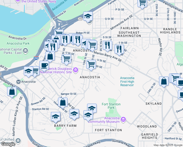 map of restaurants, bars, coffee shops, grocery stores, and more near 101 Independence Avenue Southeast in Washington