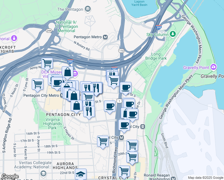 map of restaurants, bars, coffee shops, grocery stores, and more near 101 Independence Avenue Southeast in Washington