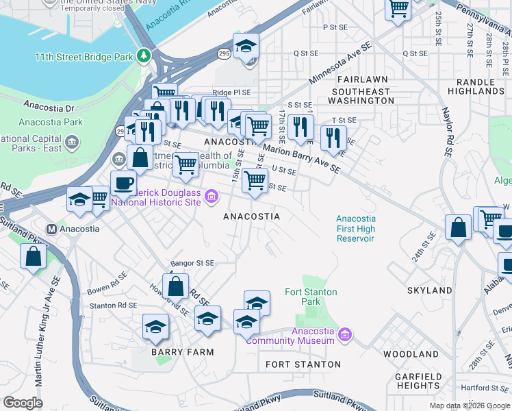 map of restaurants, bars, coffee shops, grocery stores, and more near 101 Independence Avenue Southeast in Washington