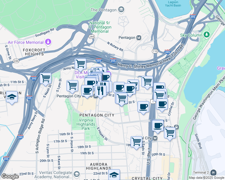 map of restaurants, bars, coffee shops, grocery stores, and more near 101 Independence Avenue Southeast in Washington