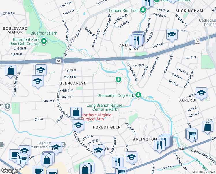 map of restaurants, bars, coffee shops, grocery stores, and more near 5425 4th Street South in Arlington