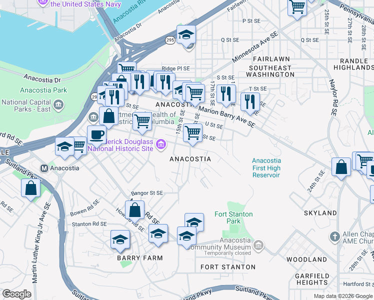 map of restaurants, bars, coffee shops, grocery stores, and more near 101 Independence Avenue Southeast in Washington
