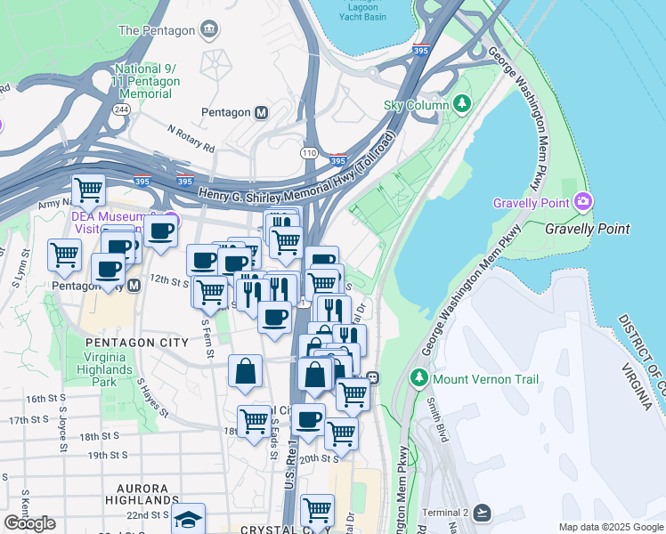 map of restaurants, bars, coffee shops, grocery stores, and more near 101 Independence Avenue Southeast in Washington