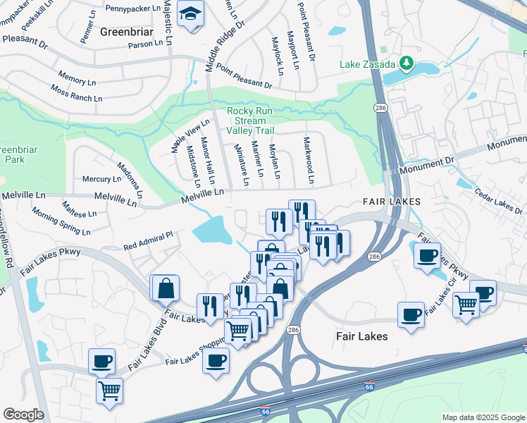 map of restaurants, bars, coffee shops, grocery stores, and more near 4528 Superior Square in Fairfax