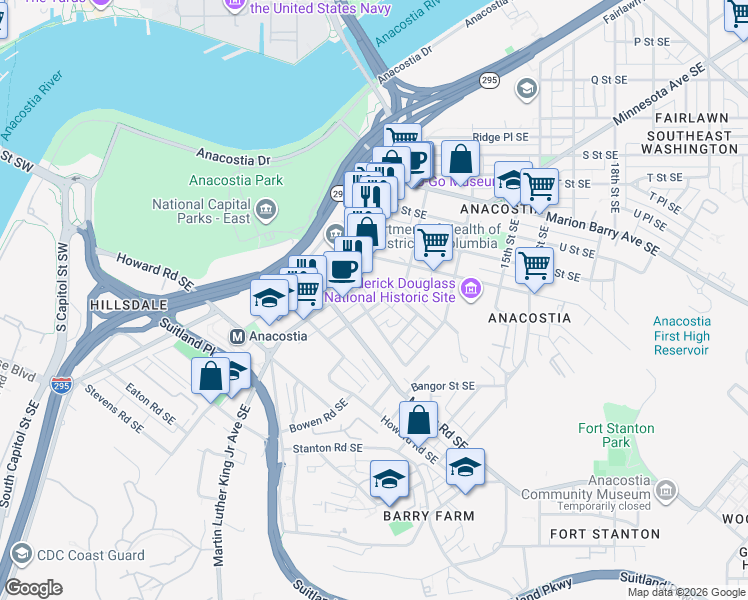 map of restaurants, bars, coffee shops, grocery stores, and more near 101 Independence Avenue Southeast in Washington