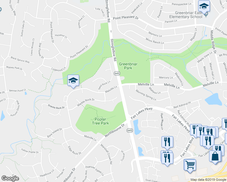 map of restaurants, bars, coffee shops, grocery stores, and more near 13405 Melville Ln in Chantilly