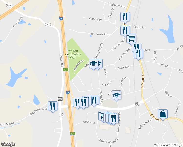 map of restaurants, bars, coffee shops, grocery stores, and more near 30 School Road in Walton