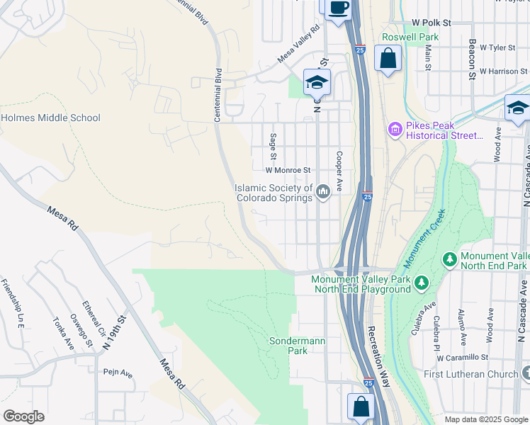 map of restaurants, bars, coffee shops, grocery stores, and more near 914 West Jefferson Street in Colorado Springs