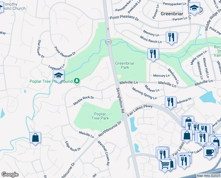 map of restaurants, bars, coffee shops, grocery stores, and more near 13405 Melville Ln in Chantilly