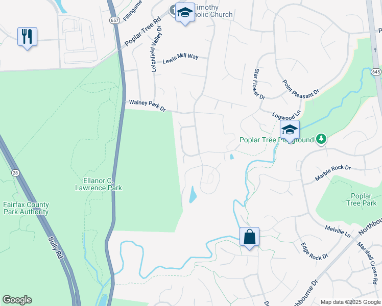 map of restaurants, bars, coffee shops, grocery stores, and more near 4827 Cross Meadow Place in Chantilly