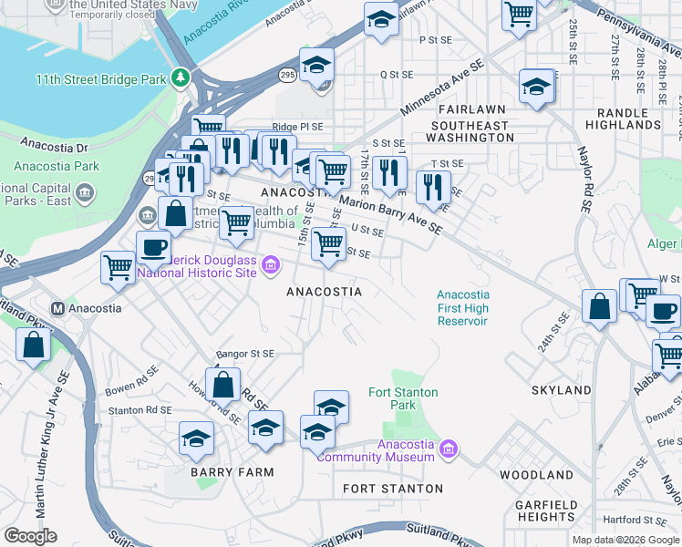 map of restaurants, bars, coffee shops, grocery stores, and more near 101 Independence Avenue Southeast in Washington
