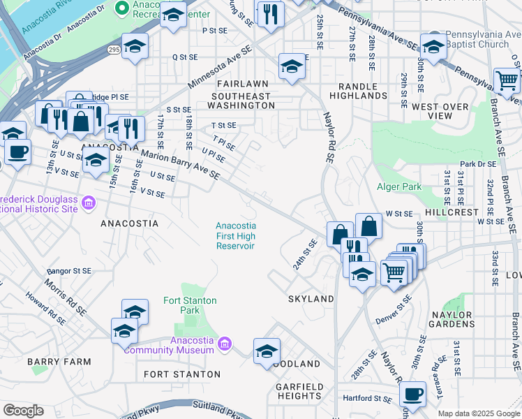 map of restaurants, bars, coffee shops, grocery stores, and more near 1847 Woodmont Place Southeast in Washington