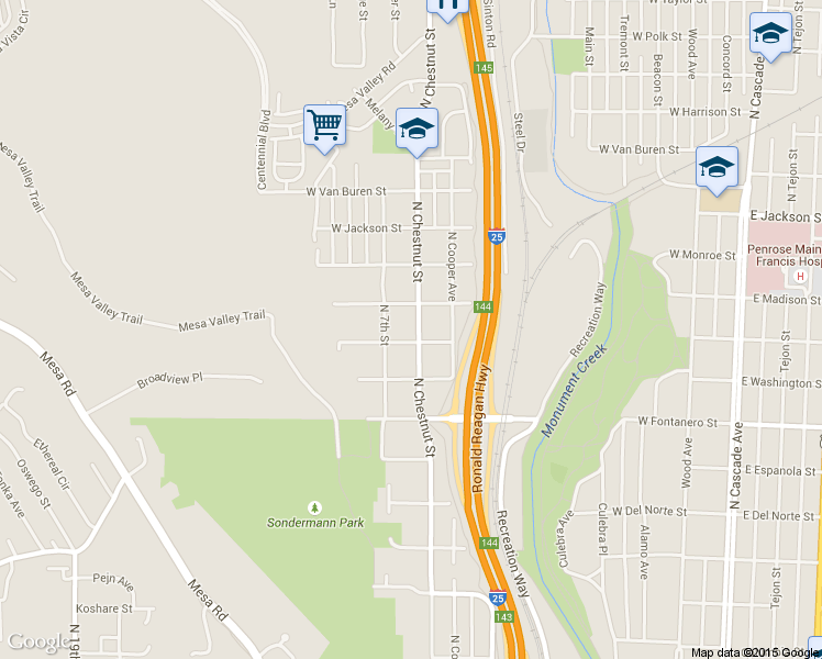 map of restaurants, bars, coffee shops, grocery stores, and more near 2110 North Chestnut Street in Colorado Springs