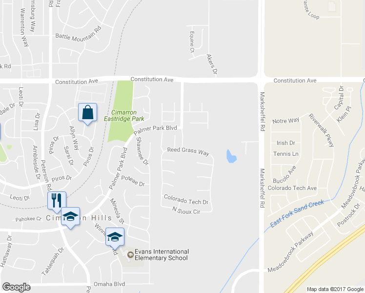 map of restaurants, bars, coffee shops, grocery stores, and more near 2515 Hannah Ridge Drive in Colorado Springs
