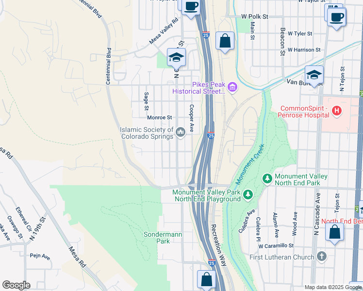 map of restaurants, bars, coffee shops, grocery stores, and more near 2110 North Chestnut Street in Colorado Springs