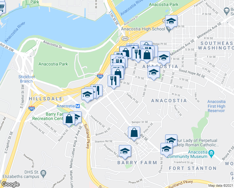 map of restaurants, bars, coffee shops, grocery stores, and more near 101 Independence Avenue Southeast in Washington