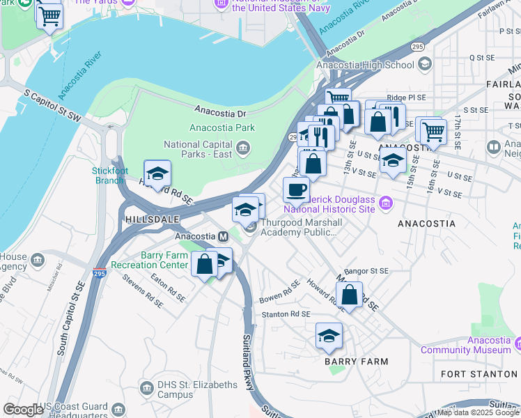 map of restaurants, bars, coffee shops, grocery stores, and more near 101 Independence Avenue Southeast in Washington