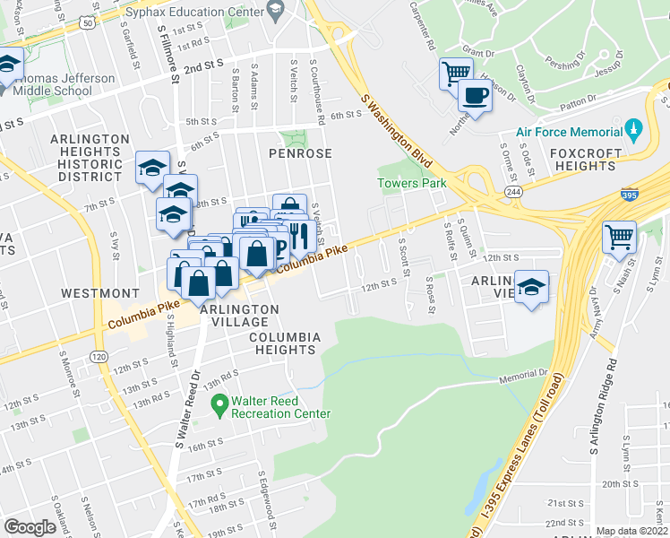 map of restaurants, bars, coffee shops, grocery stores, and more near 101 Independence Avenue Southeast in Washington