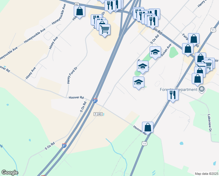 map of restaurants, bars, coffee shops, grocery stores, and more near 1286 South Ox Road in Woodstock