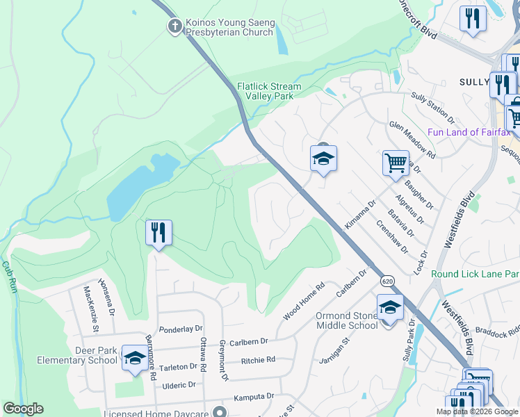 map of restaurants, bars, coffee shops, grocery stores, and more near 13933 Deviar Drive in Centreville