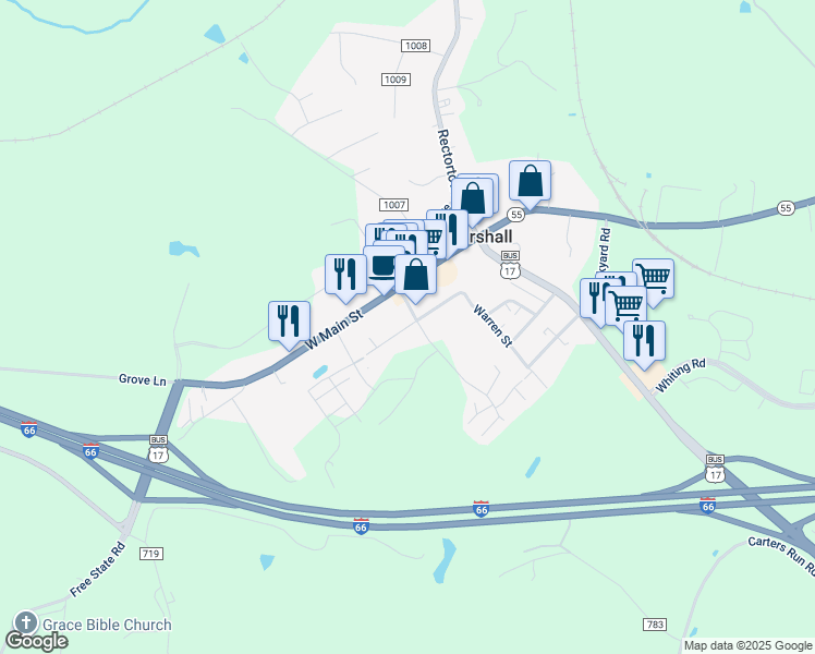 map of restaurants, bars, coffee shops, grocery stores, and more near Anderson Avenue in Marshall