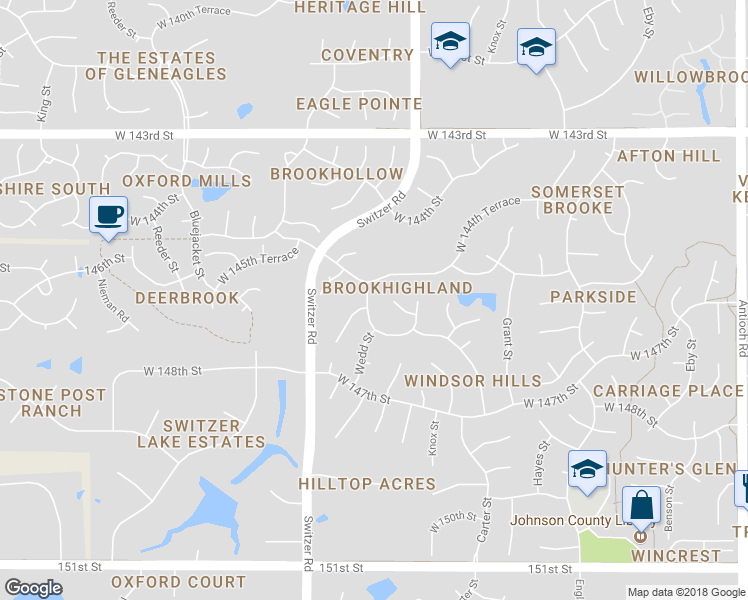 map of restaurants, bars, coffee shops, grocery stores, and more near 14505 Wedd Street in Overland Park