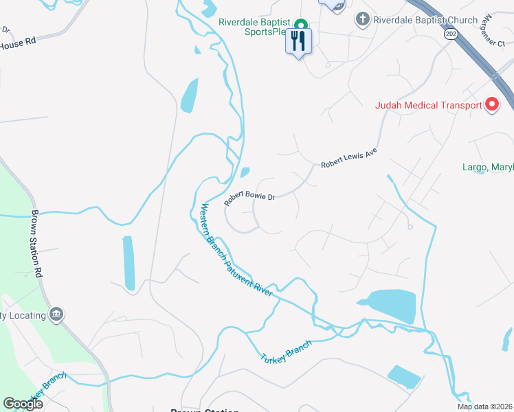 map of restaurants, bars, coffee shops, grocery stores, and more near 12404 Ronald Beall Road in Upper Marlboro