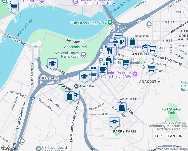 map of restaurants, bars, coffee shops, grocery stores, and more near 101 Independence Avenue Southeast in Washington