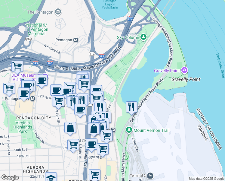 map of restaurants, bars, coffee shops, grocery stores, and more near 101 Independence Avenue Southeast in Washington