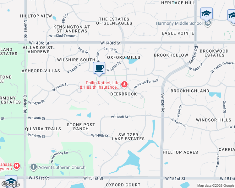 map of restaurants, bars, coffee shops, grocery stores, and more near 11007 West 145th Place in Overland Park