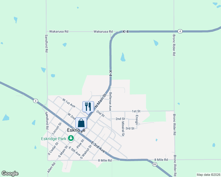 map of restaurants, bars, coffee shops, grocery stores, and more near 400 Bellevue Avenue in Eskridge
