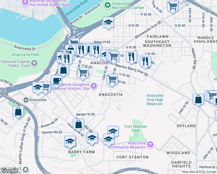 map of restaurants, bars, coffee shops, grocery stores, and more near in Washington