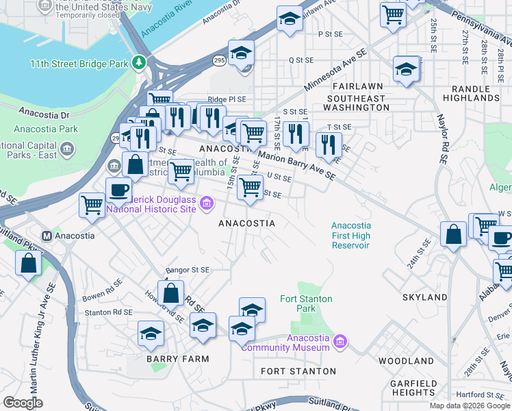 map of restaurants, bars, coffee shops, grocery stores, and more near 101 Independence Avenue Southeast in Washington