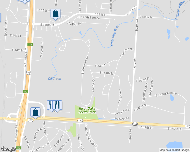 map of restaurants, bars, coffee shops, grocery stores, and more near 6802 East 144th Place in Grandview