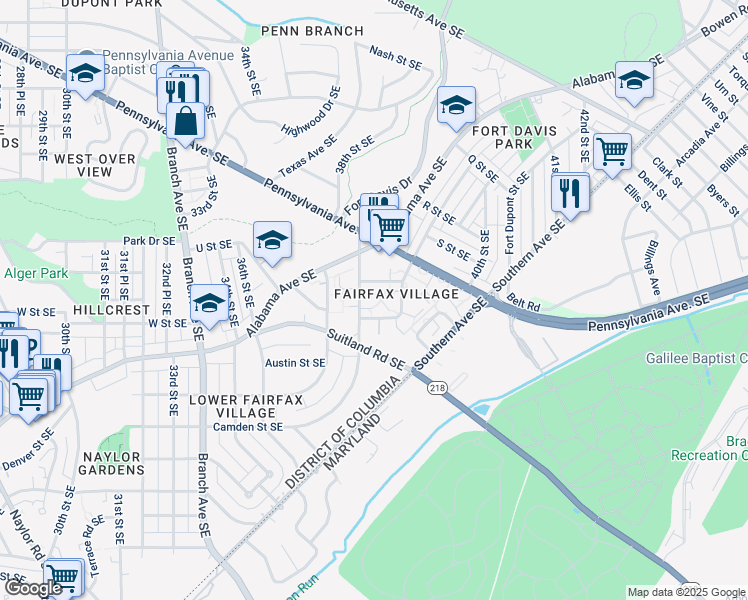 map of restaurants, bars, coffee shops, grocery stores, and more near 2108 38th Street Southeast in Washington
