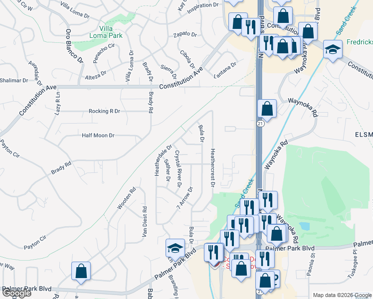 map of restaurants, bars, coffee shops, grocery stores, and more near 5410 Crystal Loma Point in Colorado Springs