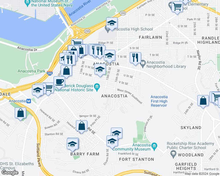 map of restaurants, bars, coffee shops, grocery stores, and more near 101 Independence Avenue Southeast in Washington
