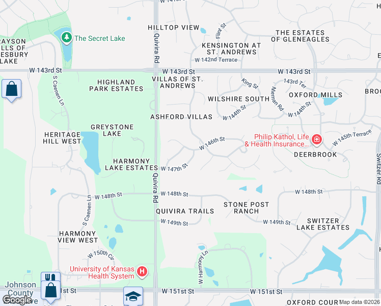 map of restaurants, bars, coffee shops, grocery stores, and more near 11627 West 147th Street in Olathe