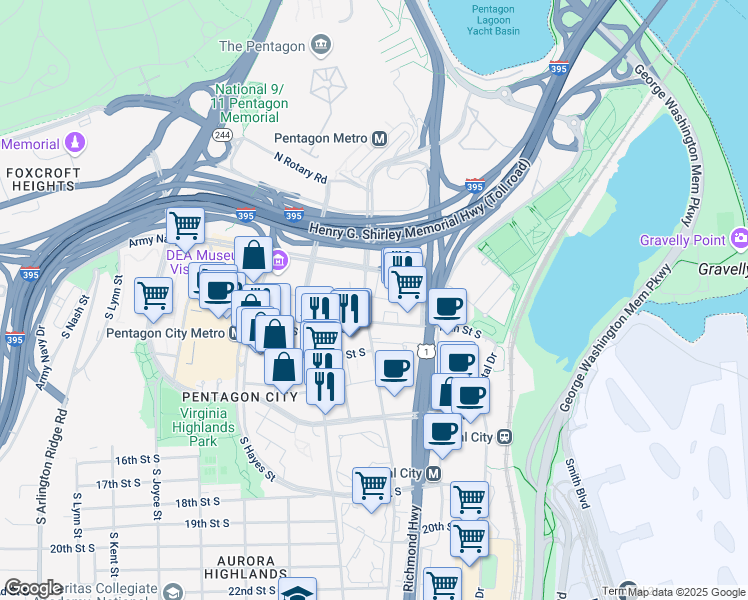 map of restaurants, bars, coffee shops, grocery stores, and more near 101 Independence Avenue Southeast in Washington