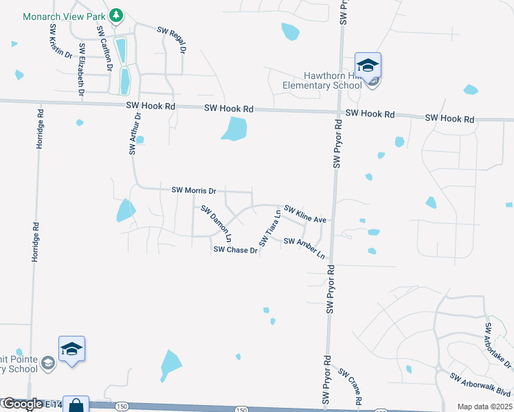 map of restaurants, bars, coffee shops, grocery stores, and more near Southwest Kline Avenue in Lee's Summit