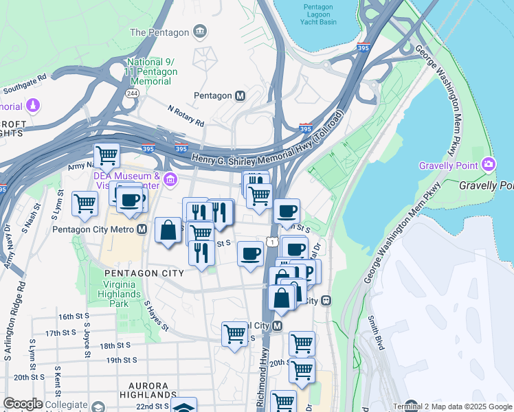 map of restaurants, bars, coffee shops, grocery stores, and more near 438 12th Street South in Arlington