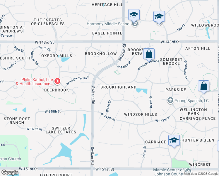 map of restaurants, bars, coffee shops, grocery stores, and more near 8010 Wedd Drive in Overland Park