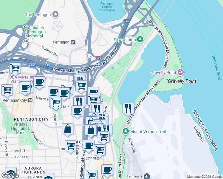 map of restaurants, bars, coffee shops, grocery stores, and more near 101 Independence Avenue Southeast in Washington