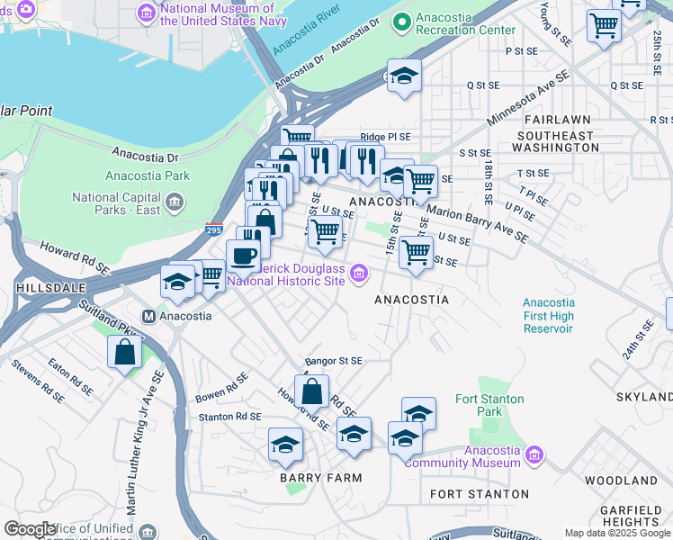 map of restaurants, bars, coffee shops, grocery stores, and more near 2215 14th Street Southeast in Washington