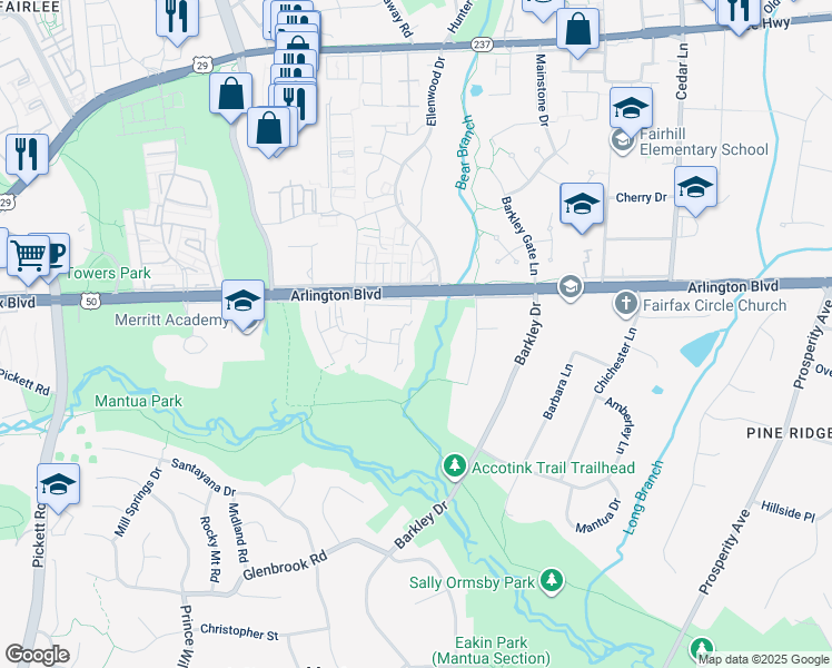 map of restaurants, bars, coffee shops, grocery stores, and more near 3141 Readsborough Ct in Fairfax
