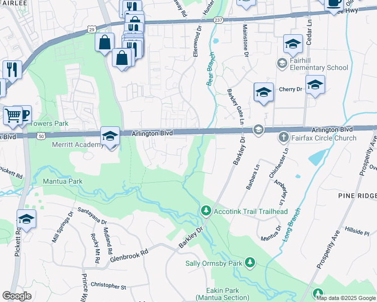 map of restaurants, bars, coffee shops, grocery stores, and more near 3141 Readsborough Ct in Fairfax